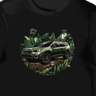 Koszulka męska czarna z artystycznym motywem SUV Subaru Outback