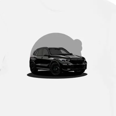 Koszulka męska biała z grafika SUV w tajemniczym cieniu