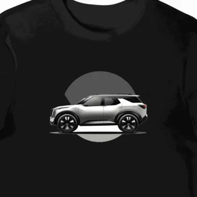 Koszulka męska czarna z futurystycznym SUV-em w ruchu