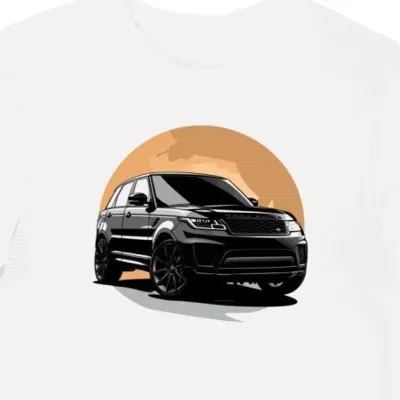 Koszulka męska biała z motywem sportowego SUV-a Range Rover
