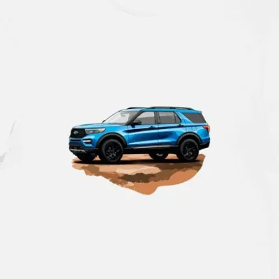 Koszulka męska biała z artystycznym wizerunkiem SUV-a Ford Explorer