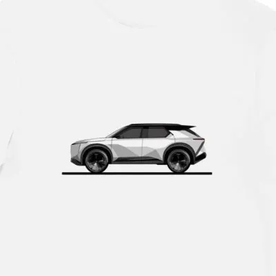 Koszulka męska biała z futurystycznym SUV-em na drodze