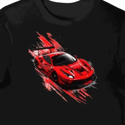 Koszulka męska czarna z Dynamicznym Wyścigowym Motywem Ferrari