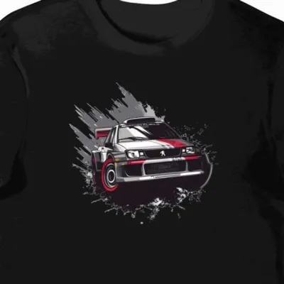 Koszulka męska czarna z motywem rajdowego Peugeot 205 T16