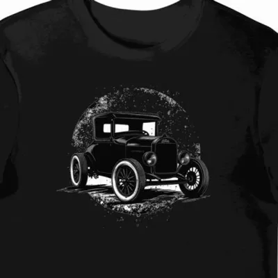Koszulka męska czarna z klasycznym motywem Forda i hot rod