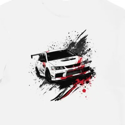 Koszulka męska biała z Dynamiką Wyścigową Lancer Evo
