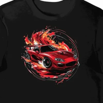Koszulka męska czarna Wyścigowa Mazda RX7 w Gorącej Akcji