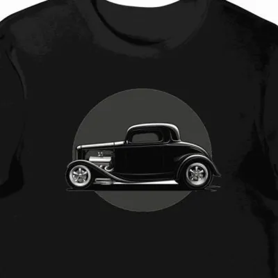 Koszulka męska czarna Retro Auto 1932 Stylowa Jazda