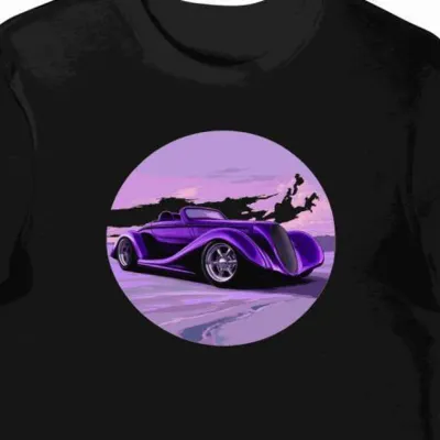 Koszulka męska czarna z futurystycznym pojazdem hot rod