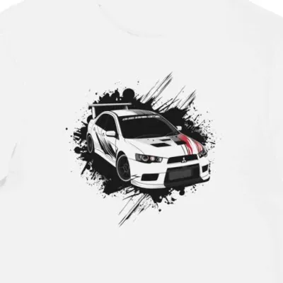 Koszulka męska biała z Motywem Wyścigowego Lancer Evo