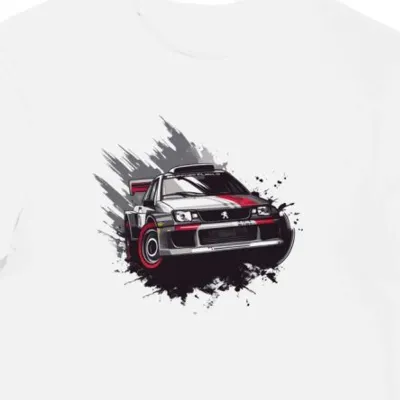 Koszulka męska biała z Dynamicznym Motywem Peugeot 205 T16