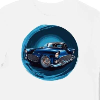 Koszulka męska biała z retro autem klasycznym styl