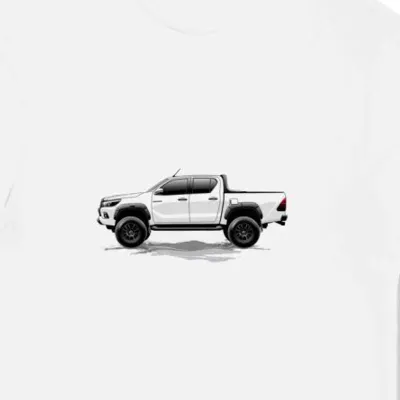 Koszulka męska biała Hiluxowa Elegancja na Motoryzacyjnym Horyzoncie