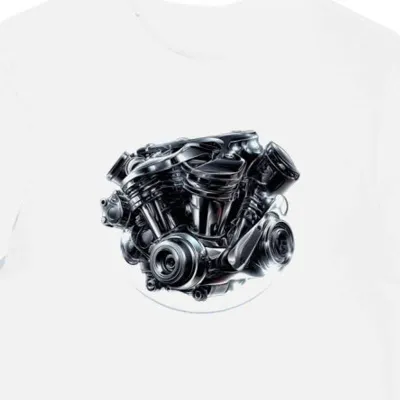 Koszulka męska biała Z Mechanicznym Motywem Silnika V8