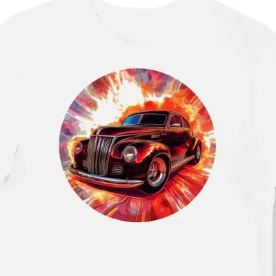 Koszulka męska biała Z Ogniowym Motywem Hot Rod