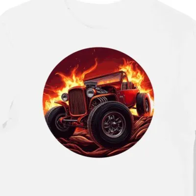 Koszulka męska biała z Energetycznym Motywem Jeepa Hot Rod