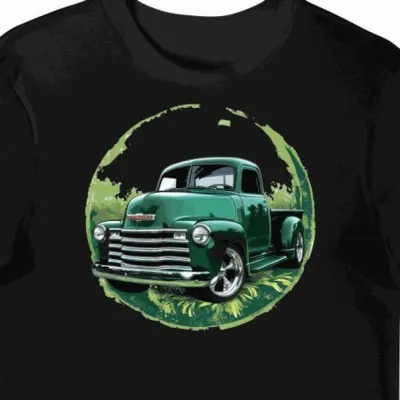 Koszulka męska czarna z motywem ciężarówki Chevy 3100