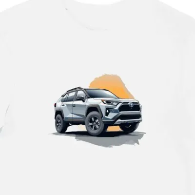 Koszulka męska biała Dynamiczny Motyw SUV z Nowoczesnym Błyskiem