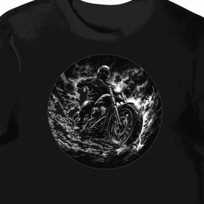 Koszulka męska czarna z Emblematem Motocyklisty w Cieniu