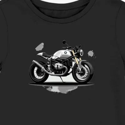 Koszulka damska czarna z Nadrukiem Stylowego Motocykla BMW