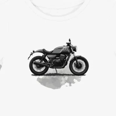 Koszulka damska biała z futuristicznym motywem motocykla