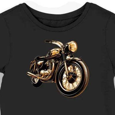 Koszulka damska czarna z Artystyczną Motocyklem w Złotym Chromie