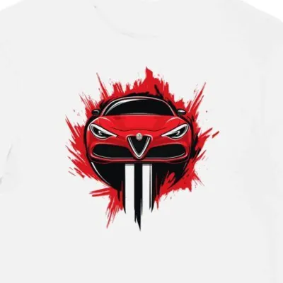 Koszulka męska biała Z Logo Alfa Romeo Na Krawędzi Żaru