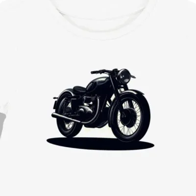 Koszulka damska biała z motywem vintage i cieniem motocykla