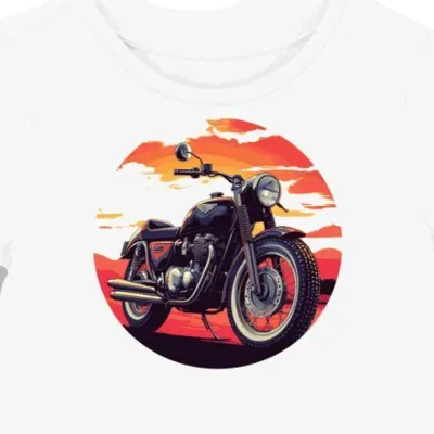 Koszulka damska biała z motywem zabytkowego motocykla