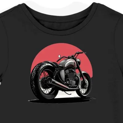 Koszulka damska czarna z motywem motocykla w dynamicznej scenerii