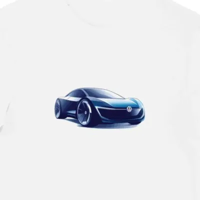 Koszulka męska biała z futurystycznym symbolem Volkswagena