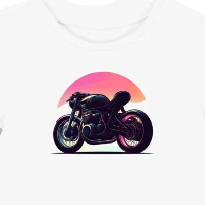 Koszulka damska biała Sylwetka Cafe Racer w Wyścigowym Cieniu