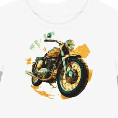Koszulka damska biała z motywem Błyszczącego Motocyklu