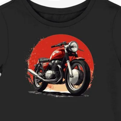 Koszulka damska czarna z klasycznym motocyklem Honda
