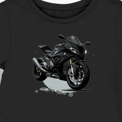 Koszulka damska czarna z motywem dynamicznego wyścigowego motocykla