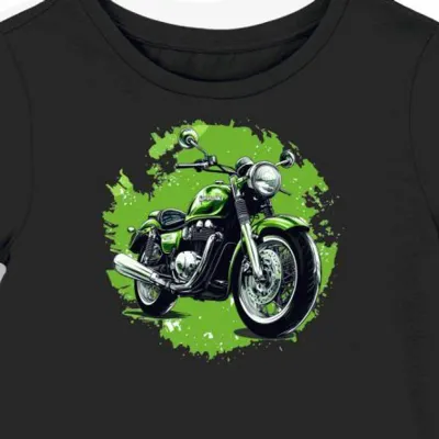 Koszulka damska czarna z motywem eleganckiego motocykla Kawasaki