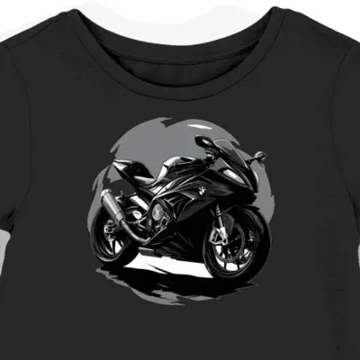 Koszulka damska czarna z motywem wyścigowego motocykla w cieniu