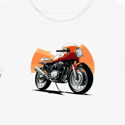 Koszulka damska biała Artystyczna Motocyklowa Laverda w Słonecznym Blasku