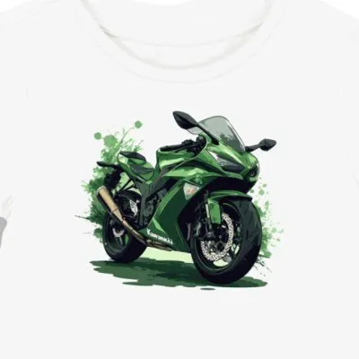 Koszulka damska biała z dynamicznym motocyklem w zieleni