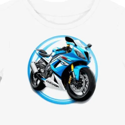Koszulka damska biała z dynamicznym wzorem motocykla wyścigowego