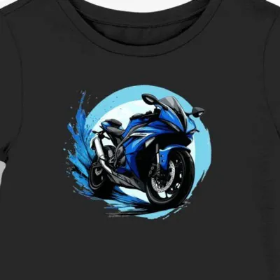 Koszulka damska czarna z Rysunkiem Wyścigowego Motocykla w Wietrze