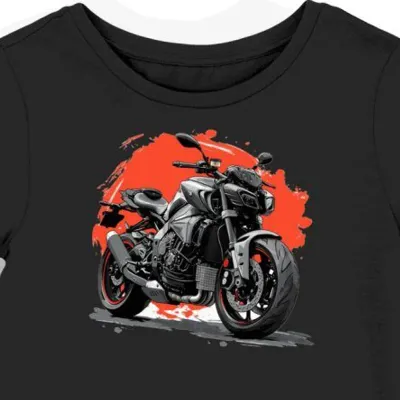 Koszulka damska czarna z dynamicznym motocyklem Yamaha