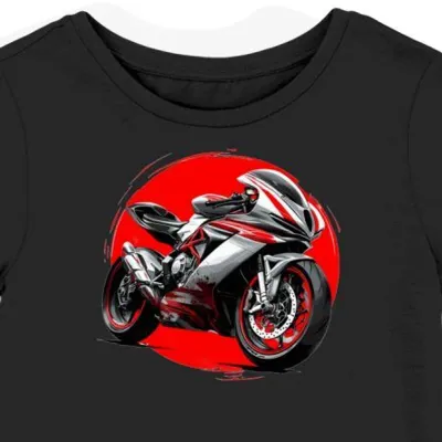 Koszulka damska czarna z dynamicznym motocyklem MV Agusta