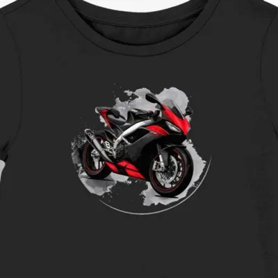 Koszulka damska czarna z artystycznym motywem motocykla RSV4