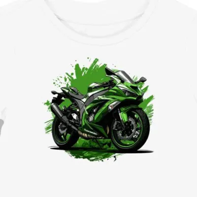 Koszulka damska biała z wyrazistym motocyklem Kawasaki ZX6R