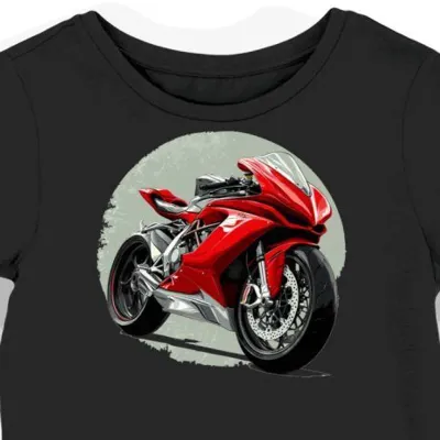 Koszulka damska czarna z motywem stylowego motocykla wyścigowego