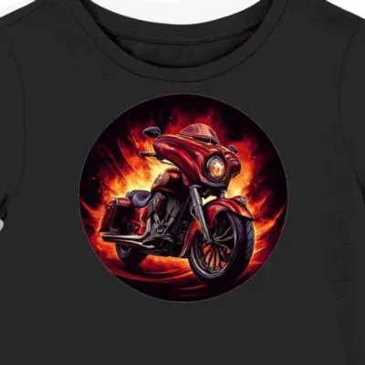 Koszulka damska czarna z motywem ognistego motocykla
