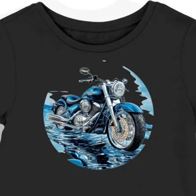 Koszulka damska czarna Artystyczny Styl Motocyklowy w Tajemniczej Scenerii
