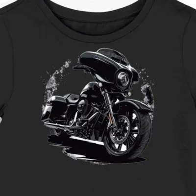 Koszulka damska czarna z dynamicznym motocyklem Harley-Davidson