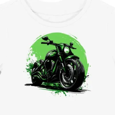Koszulka damska biała z artystycznym wzorem motocykla na drodze